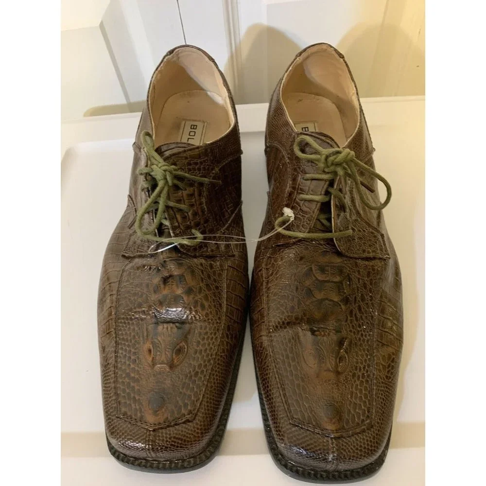 Bolano Faux Snake Skin Trim Printed Men’s Sz 12 Lace Up Oxford Brown Shoe‎